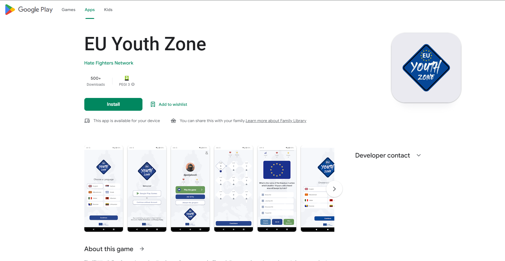 EU Youth Zone Game